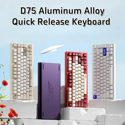 BOYI D75 Quick Release Wireless Aluminum Gaming Keyboard,Tri-Mode Custom Hot Swappable RGB 75% Mechanical Keyboard for Windows/Mac/PC (White)