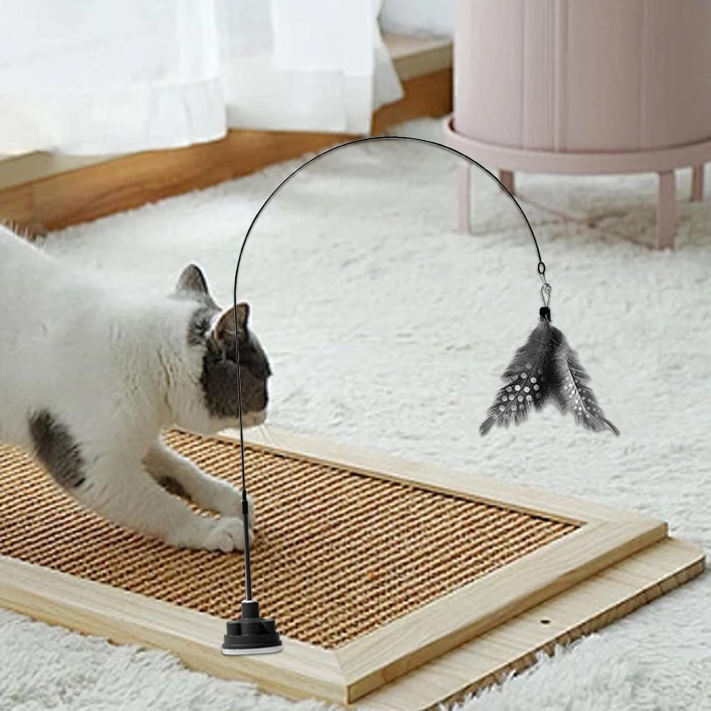 mivceklw Cat Teaser Wand with Bell, Indestructible Interactive Stick Toy, Suction Cup for Play, Kitten Toy for Boredom, Engaging Pet Supplies for Active Cats, 39.37 Inches