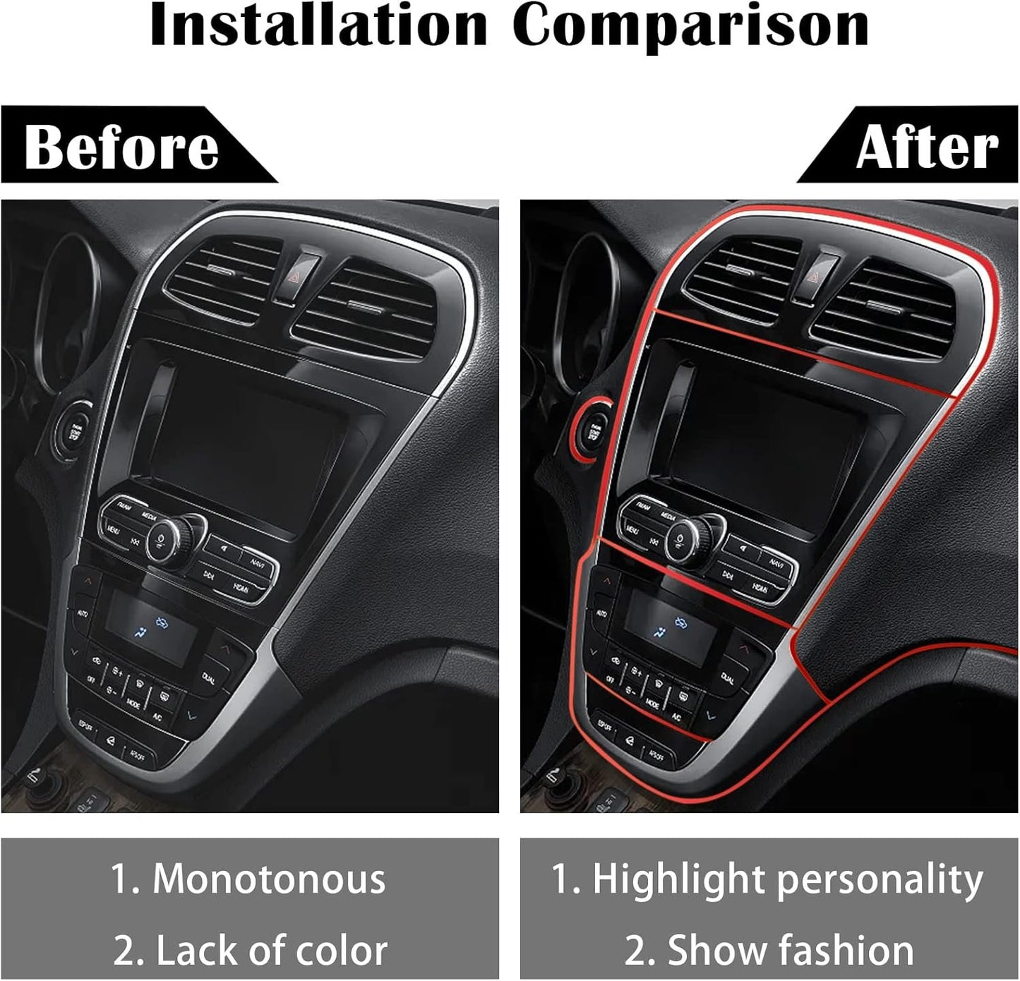 OSIFIT Car Interior Trim Strips,Universal 16.4 ft Car Electroplating Decoration Styling Door Dashboard, Flexible Interior Trim Accessories with Installing Tool(Red)