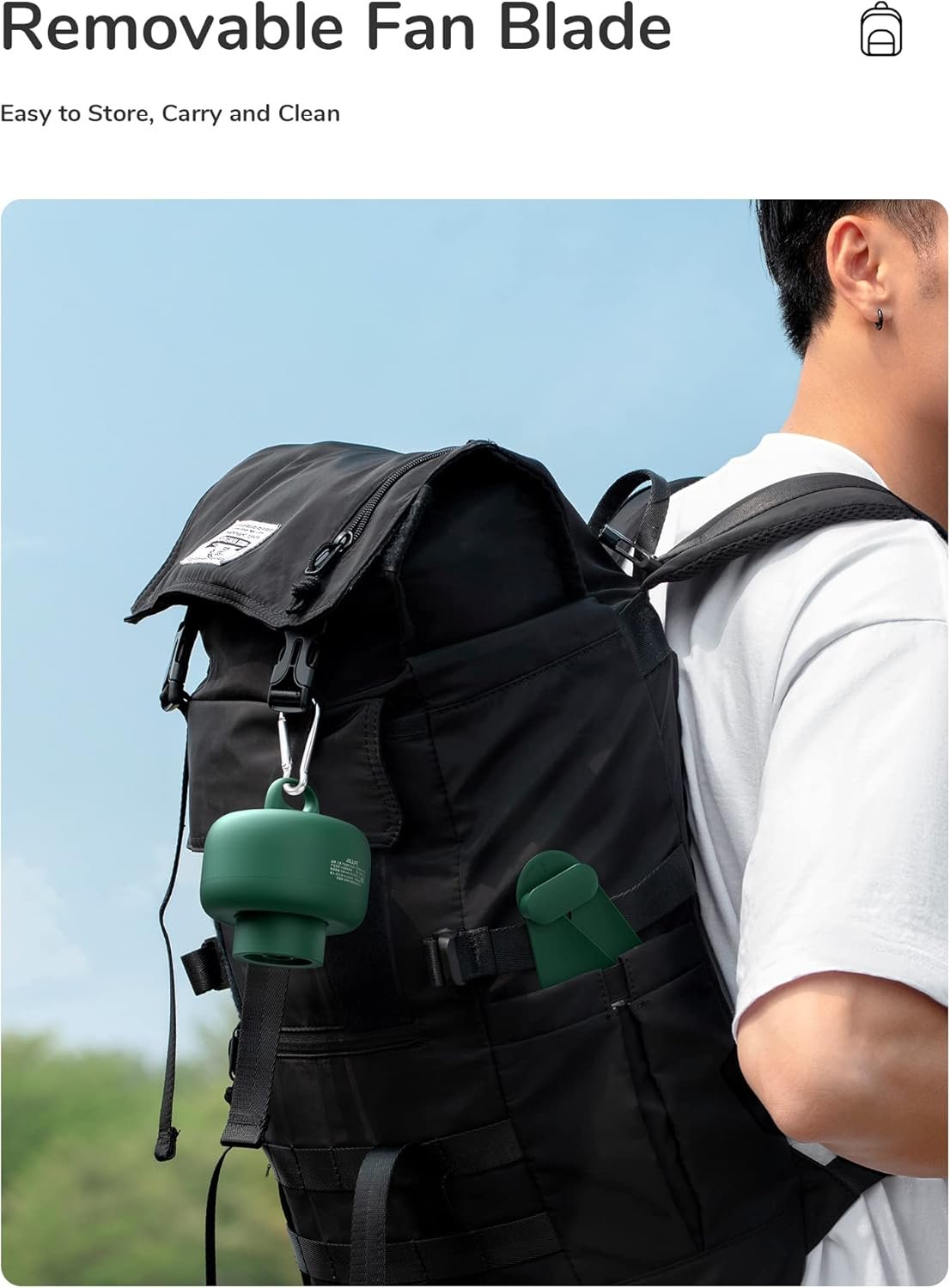 JISULIFE Camping Fan 8000mAh Rechargeable, Portable with Remote Control, Battery Operated with Detachable Fan Blades, Hanging Hook, Timer, 4 Speeds for Outdoor Dorm-Green