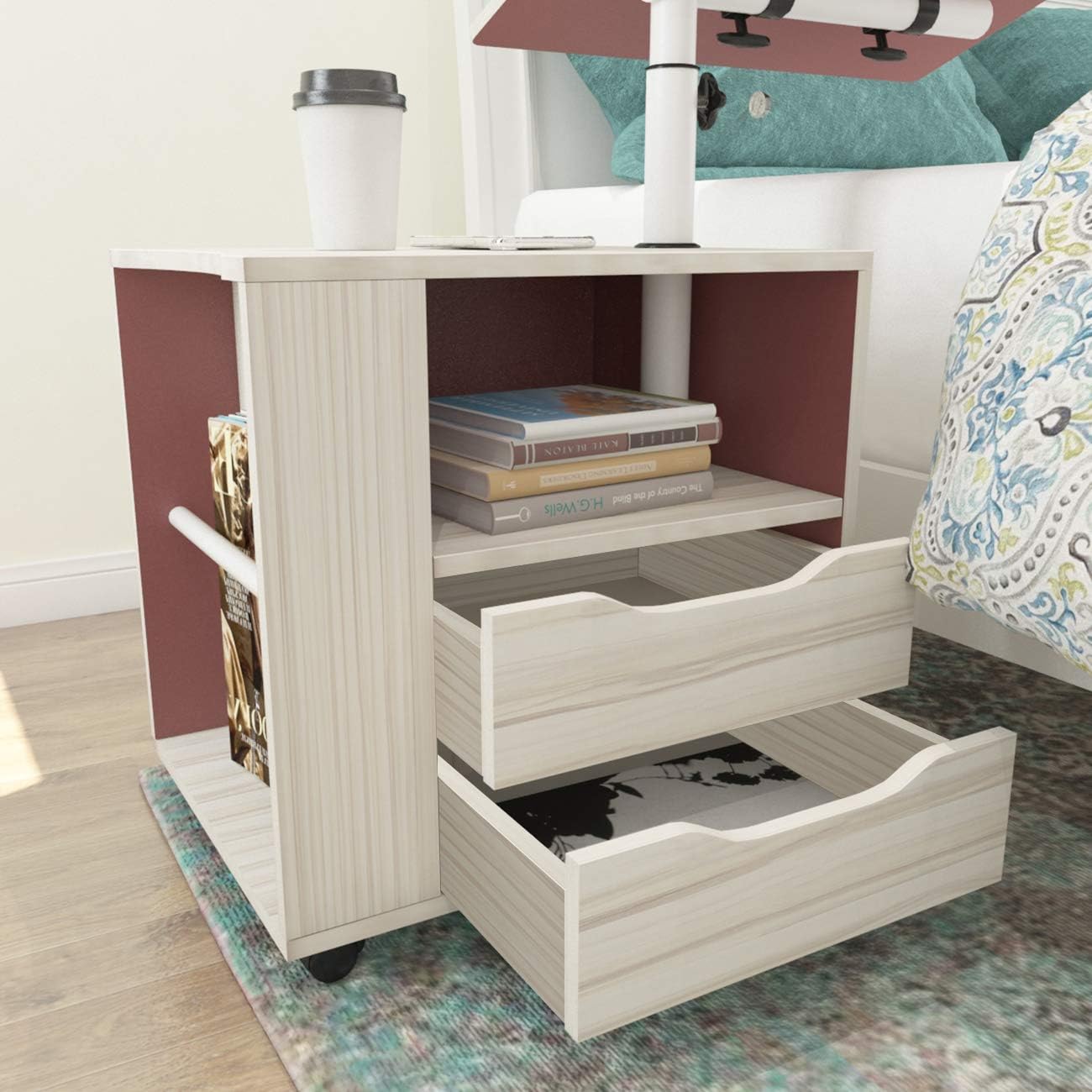sogesfurniture Wooden Bedside Table Laptop Bedside Cabinet Bedside Table with 2 Drawers for Bedroom, 50 x 40 x 46 cm, White Maple BHEU-CT1-MP