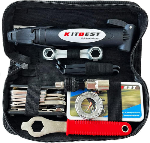 Bike Repair Kit & Bicycle Tire Pump, All In One Bike Repair Tool, Portable Tire Patches Repair Fixes, Fixe, Home Maintenance Camping Travel Tool & Bike Bag, Inflator. Safety Emergency Repair Toolkit