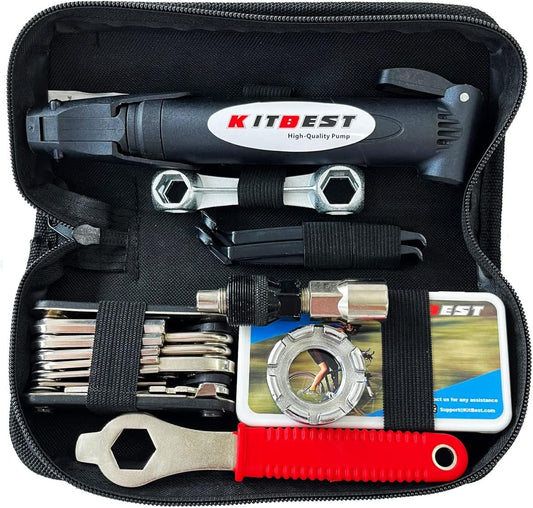 Bike Repair Kit & Bicycle Tire Pump, All In One Bike Repair Tool, Portable Tire Patches Repair Fixes, Fixe, Home Maintenance Camping Travel Tool & Bike Bag, Inflator. Safety Emergency Repair Toolkit