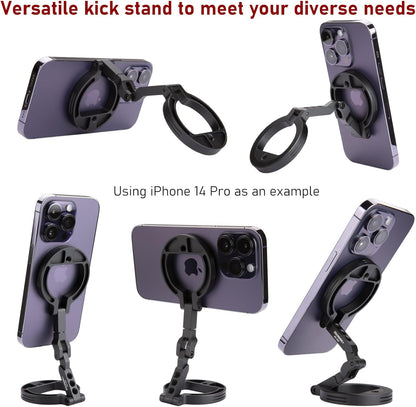 Double Magnetic Ring Phone Holder – Attach to Any Iron Surface | 1/4" Screw Hole | Compatible with iPhone 16/15/14/13/12 Pro Max Series & Magnetic Cases (MS-02R)