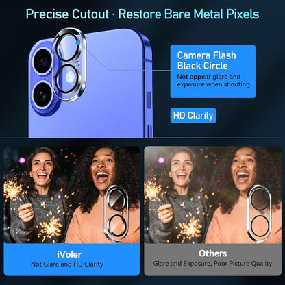 iVoler 4-Pack Camera Lens Protector for iPhone 16 / iPhone 16 Plus Screen Protector Tempered Glass, Case Friendly, Anti-Scratch, Easy Installation, HD Clear