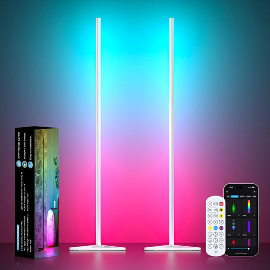 MIHEAL 2PCS Corner Floor Lamp, Synced Lights LED Control Floor Lamp RGB Light 56" Smart LED Corner Lamp App and Remote for Living Room Gaming Bedroom and Etc.