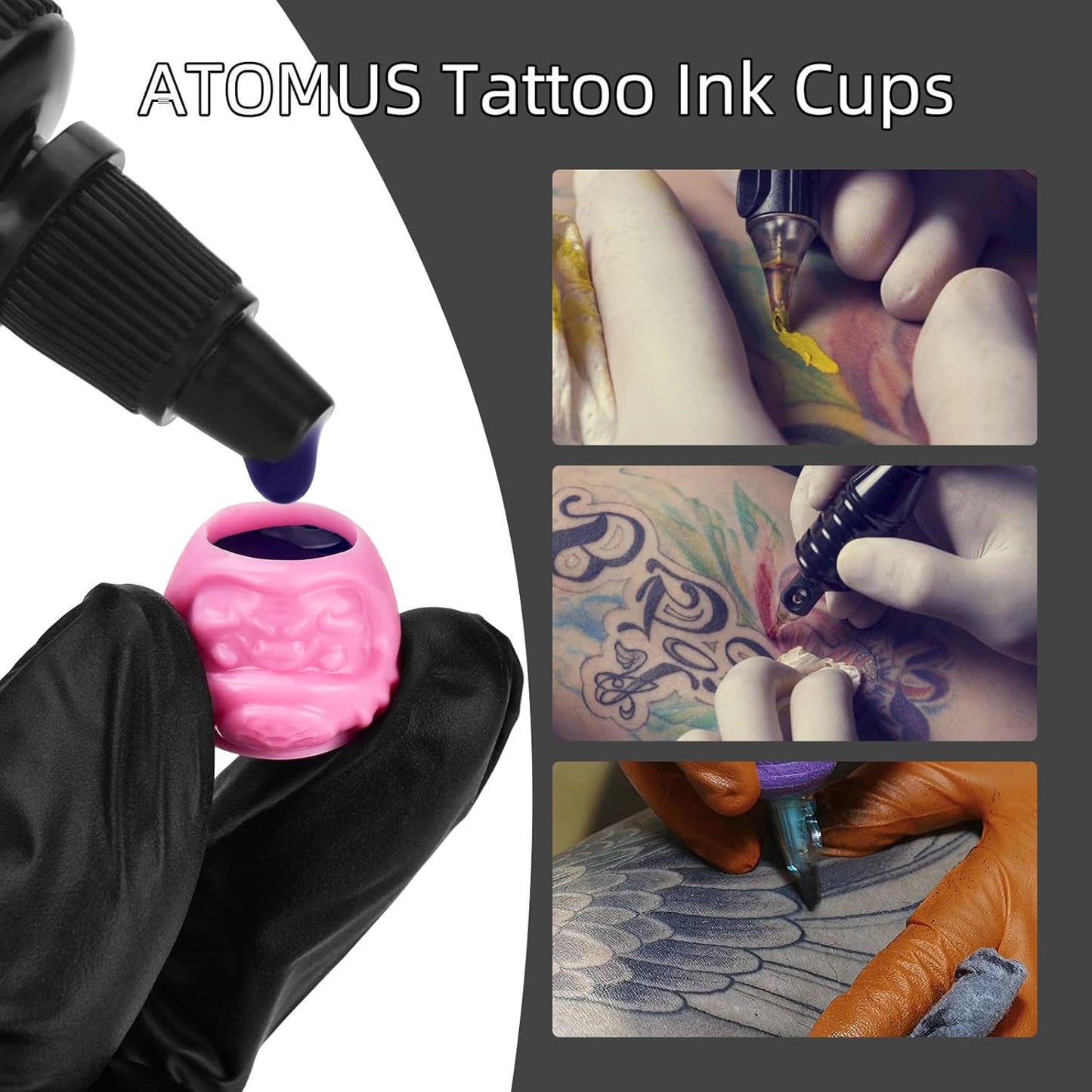 ATOMUS 200 Pieces Pink Disposable Tattoo Ink Cups Pigment Caps Tattoo Permanent Makeup Container Cap for Holding Tattoo Ink Accessories