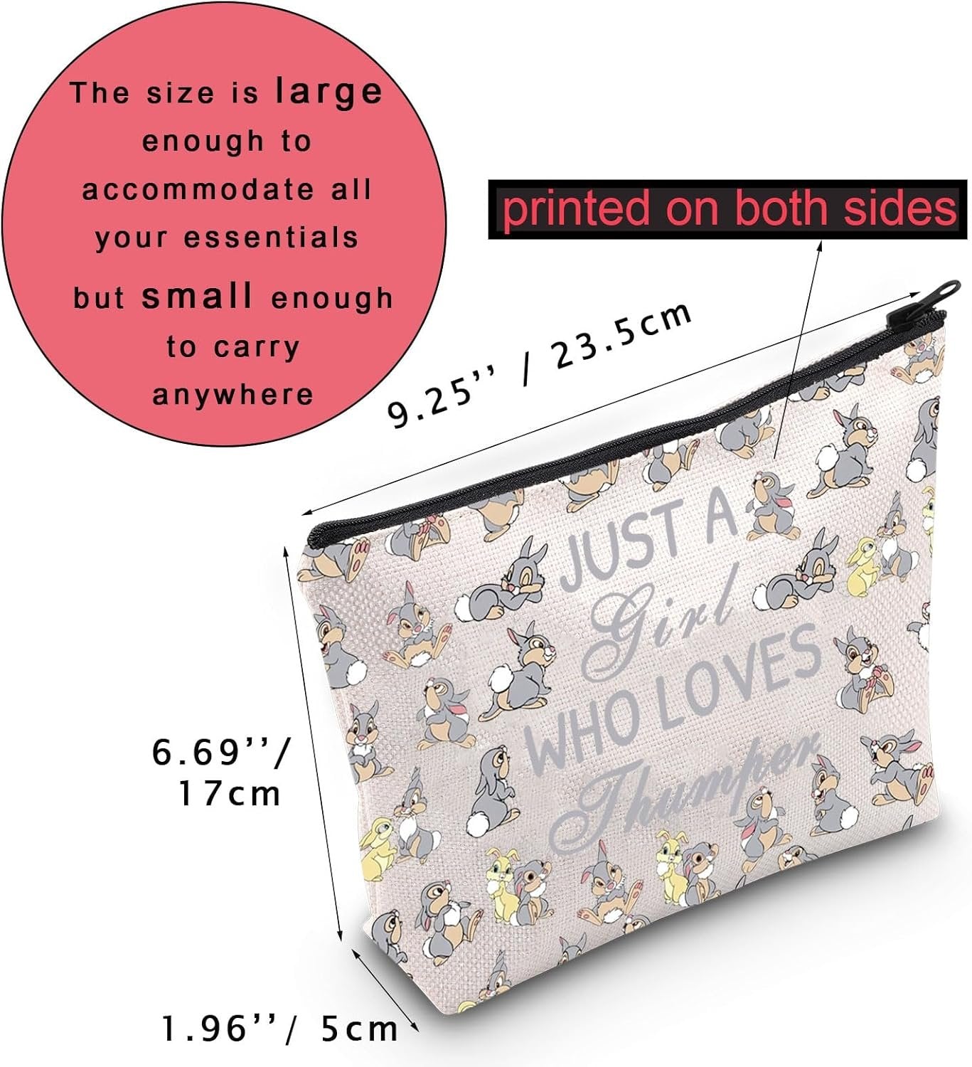 Thumper and Bunny Cosmetic Bag Cartoon Lover Gift Rabbit Themed Travel Toiletry Pouch (C Rabbit)