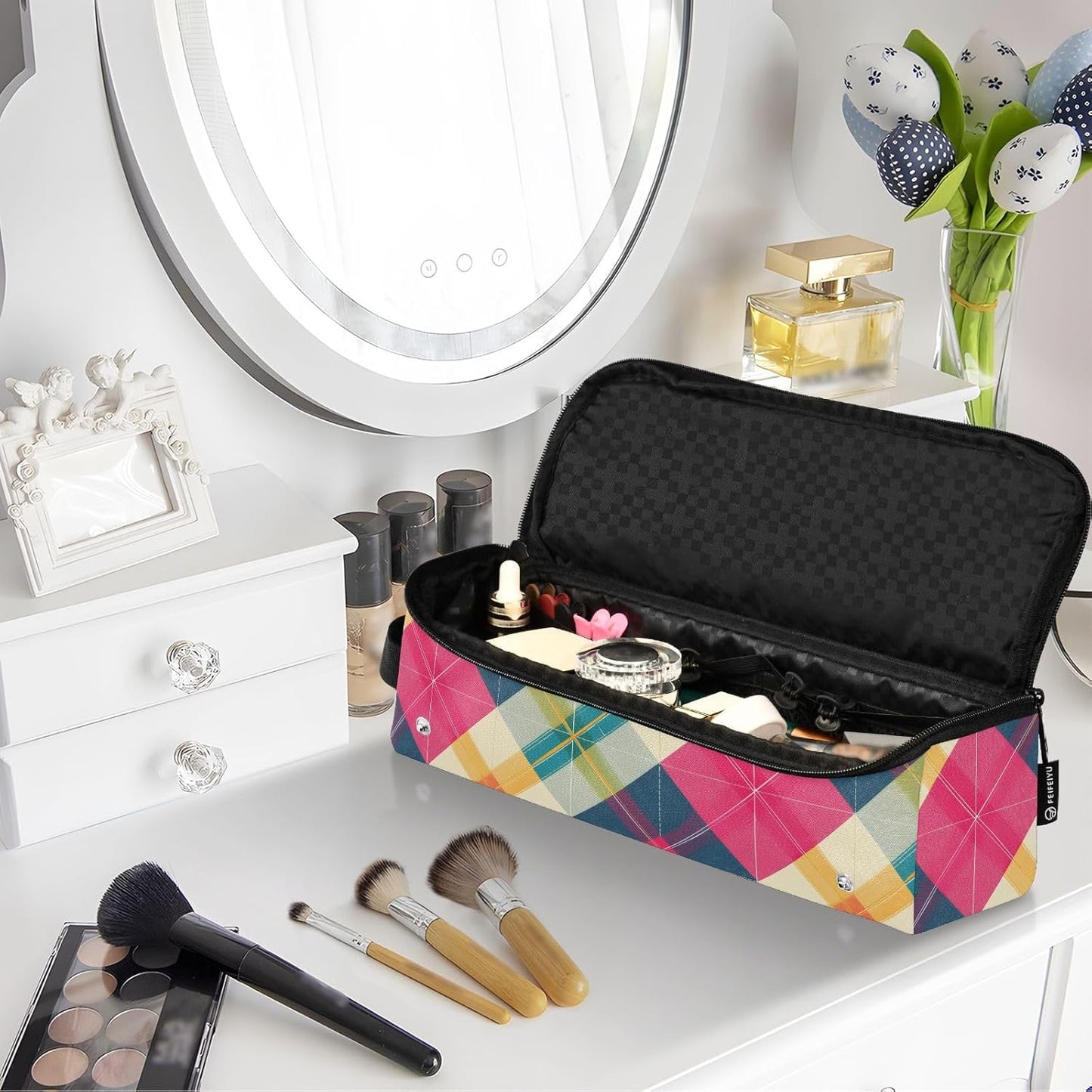Plum Scacchiere Strumenti per capelli Borsa da viaggio con tappetino in ferro Custodia da viaggio portatile per utensili caldi e accessori per la cura dei capelli Organizzatore di accessori per