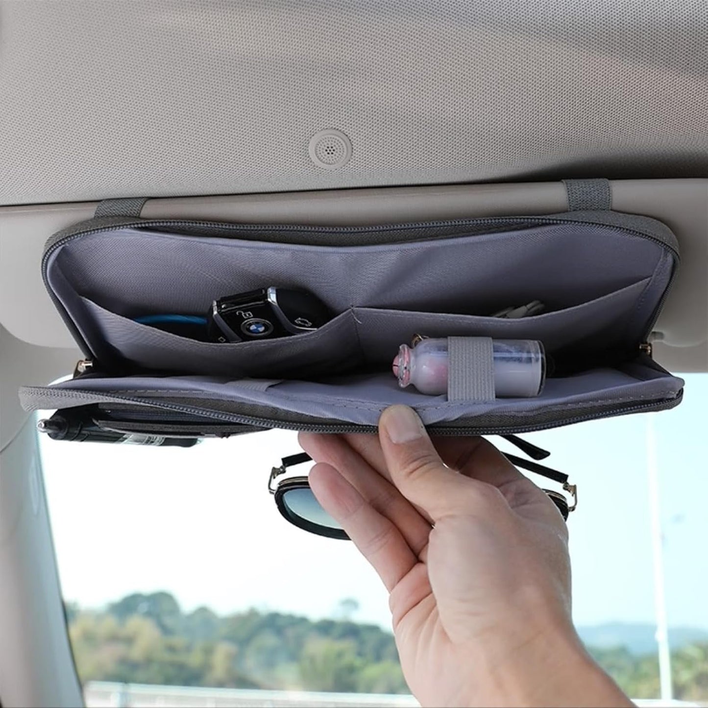 Car Sun Visor Organizer, SUV, Trucks, Multi-Pocket Visor Storage Pouch, Auto Interior Accessories for Cards Pens Sunglasses Document