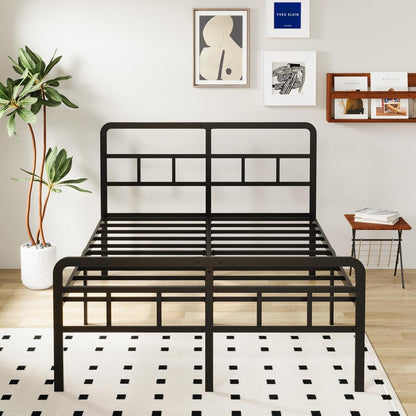 Richwanone 16 inch Queen Bed Frame with Headboard and Footboard, Metal Platform with Steel Slat Support, No Box Spring Needed, Easy Assembly, Black