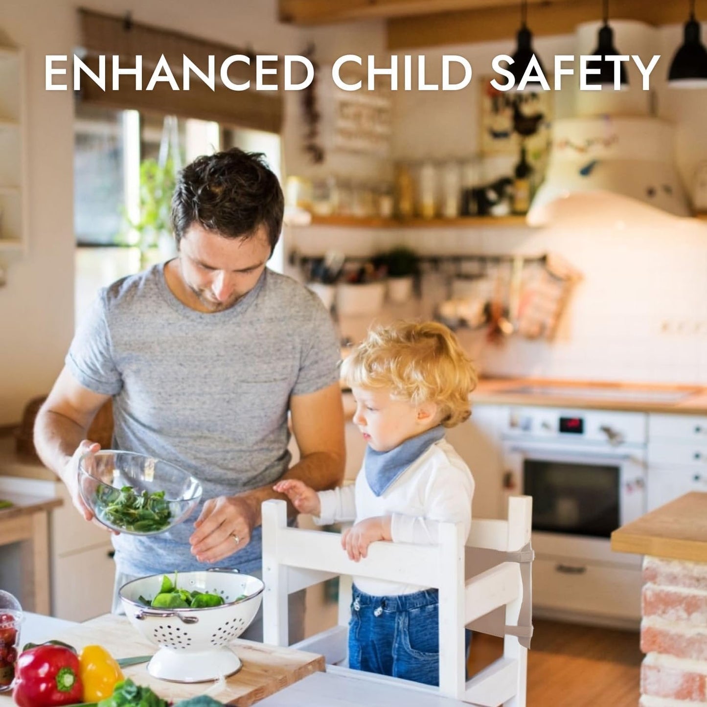 OLYMPE STORE Learning Tower Safety Net - Safety Guard - Kitchen Step Tool Toddlers/Kids - Saumon