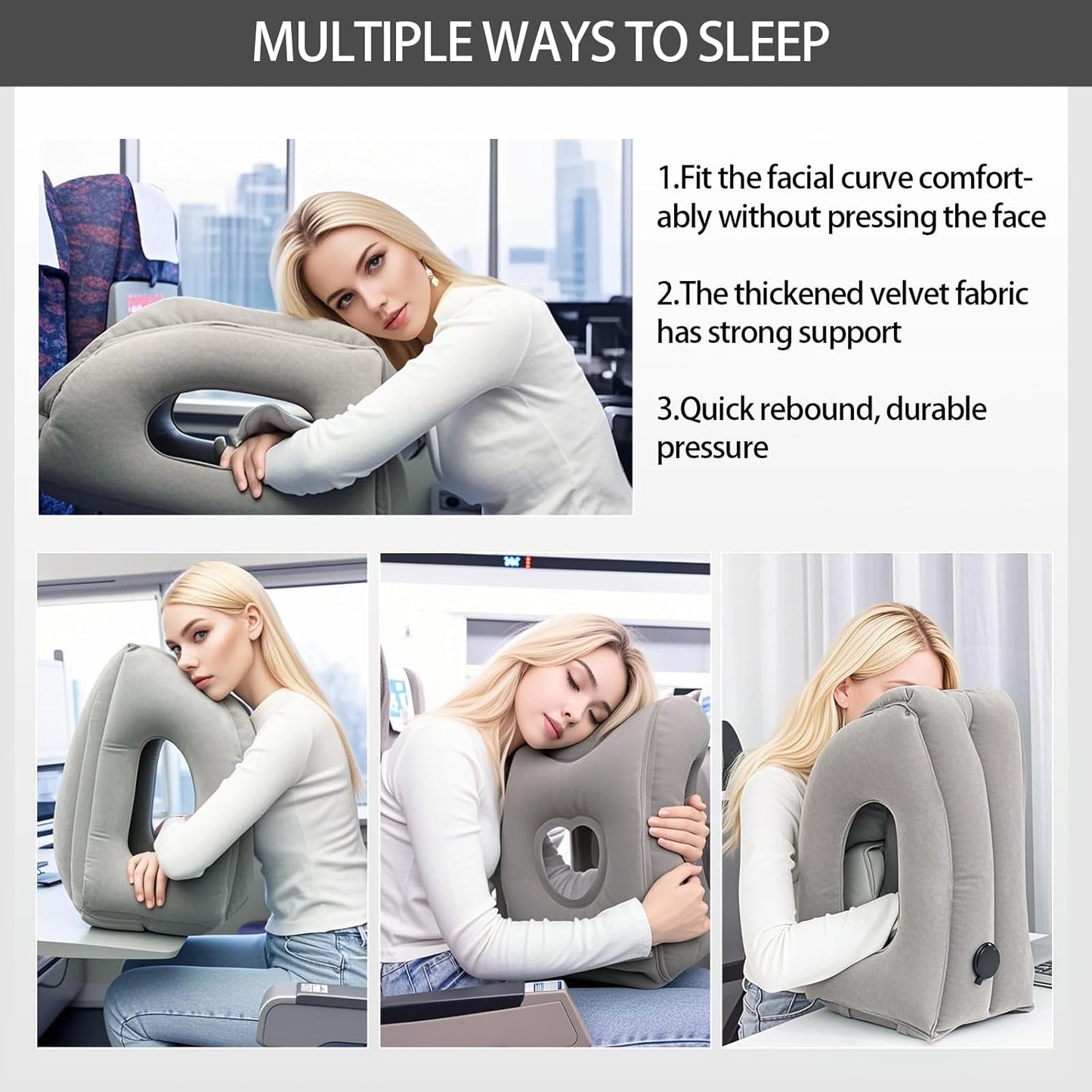 2 Pack Inflatable Travel Pillow Neck Support for Airplane Storage Bags Superior Comfort, Durability Versatility Comfortably Support Head, Neck