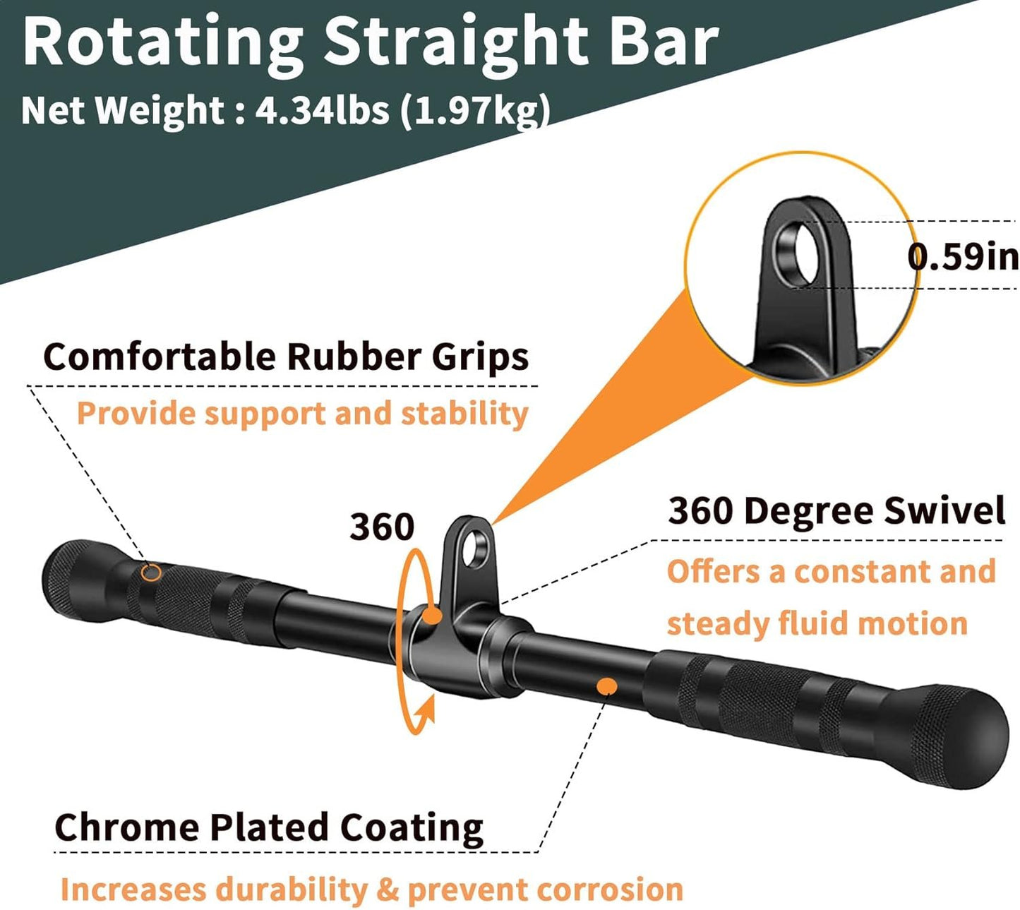 WNOEY Cable Machine Accessories, Cable Rowing Machine Handle Attachments, LAT Pull Down Attachment. Multi-Option: Double D Handle, V-Shaped Bar, Tricep Rope, Rotating Straight Bar
