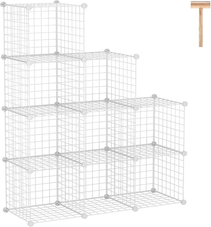 C&AHOME Wire Cube Storage, 9-Cube Storage Organizer, Metal Stackable Storage Bins, Modular Bookshelf, DIY Closet Cabinet Ideal for LivingRoom Bedroom, Home, Office 36.6”L x 12.4”W x 48.4”H White