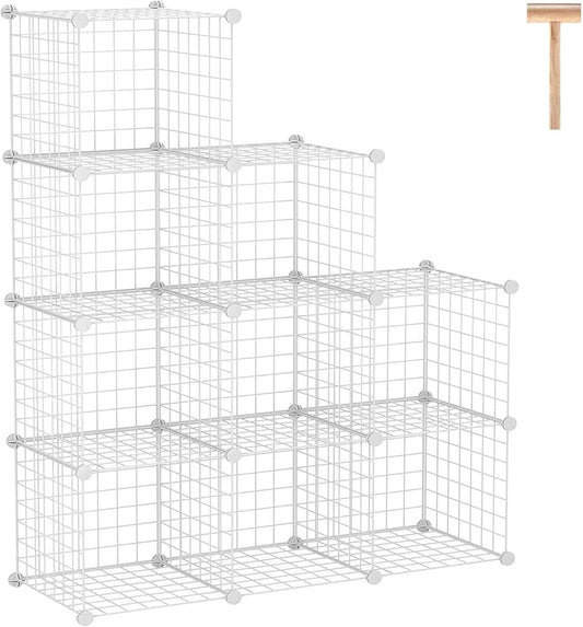 C&AHOME Wire Cube Storage, 9-Cube Storage Organizer, Metal Stackable Storage Bins, Modular Bookshelf, DIY Closet Cabinet Ideal for LivingRoom Bedroom, Home, Office 36.6”L x 12.4”W x 48.4”H White