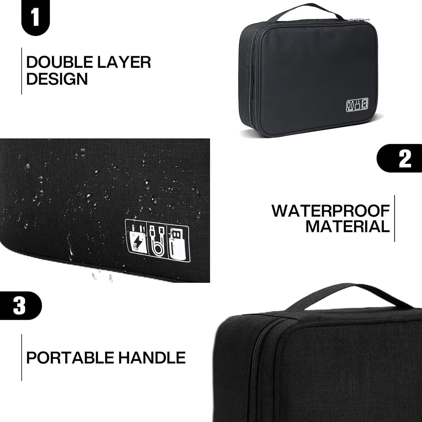 Spardar Cable Organizer, Electronic Organizer Case Universal Travel Bag Electronics Accessories Cases for Cables, Chargers, Earphones, Mouse, Power Bank, SD Card (Black)