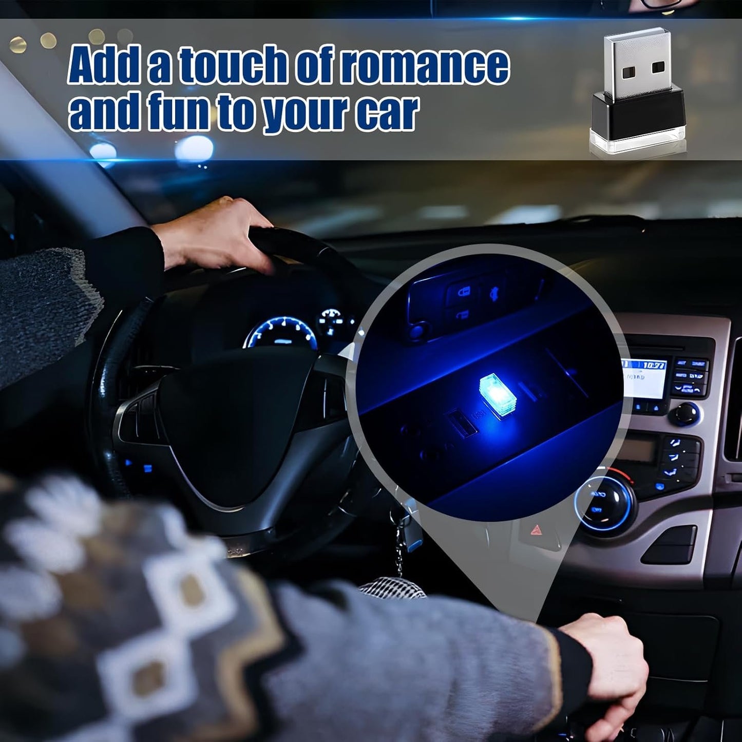 Bestmoy 4 PCS USB LED Light, Automotive Interior Atmosphere Lamp, Car Mini USB Night Lights Decorative Light, Cool Car Interior Accessories Light for USB Interface(Blue) (Blue Light)
