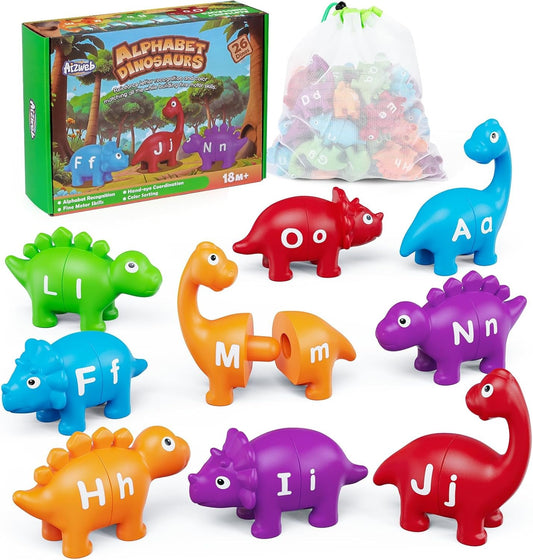 Aizweb Alphabet Learning Toys,Dinosaur Color Sorting Matching Letter Game for Toddlers,Preschool Kindergarten Learning Activities Classroom Must Haves,Montessori Educational ABC Fine Motor Skills