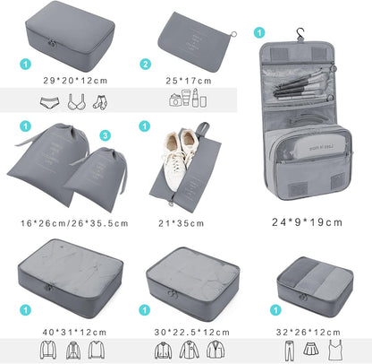 Dazhtu 12 Pieces Suitcase Organizer, Packing Cubes, Suitcase Organizer for Holiday and Travel, Grey