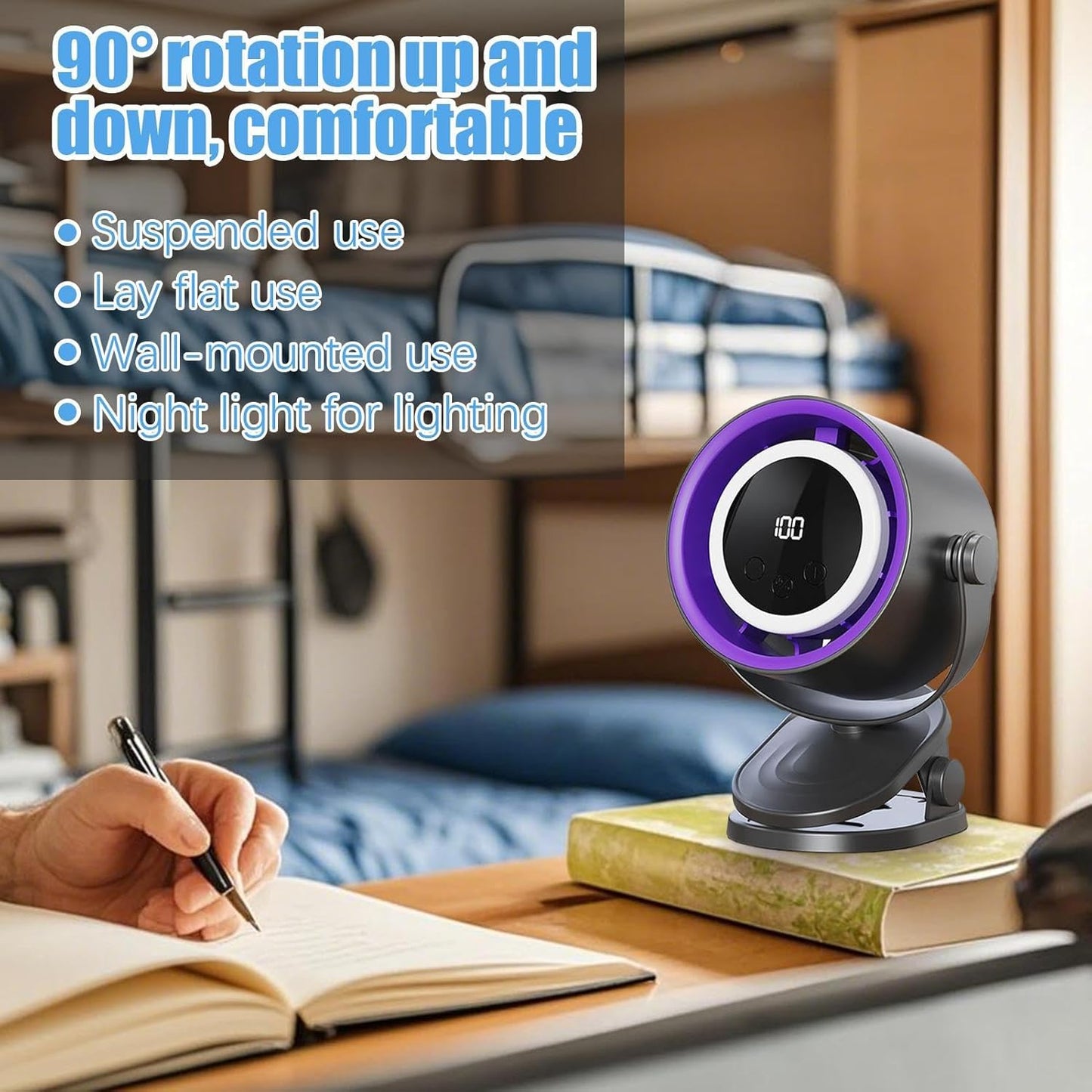Bladeless Fan for Bedroom | Quiet Mini Personal Fan | Bladeless Cooling Electric Tool with Ambience Night Light Personal Use Clip on for Dormitory Home Bedroom Kitchen