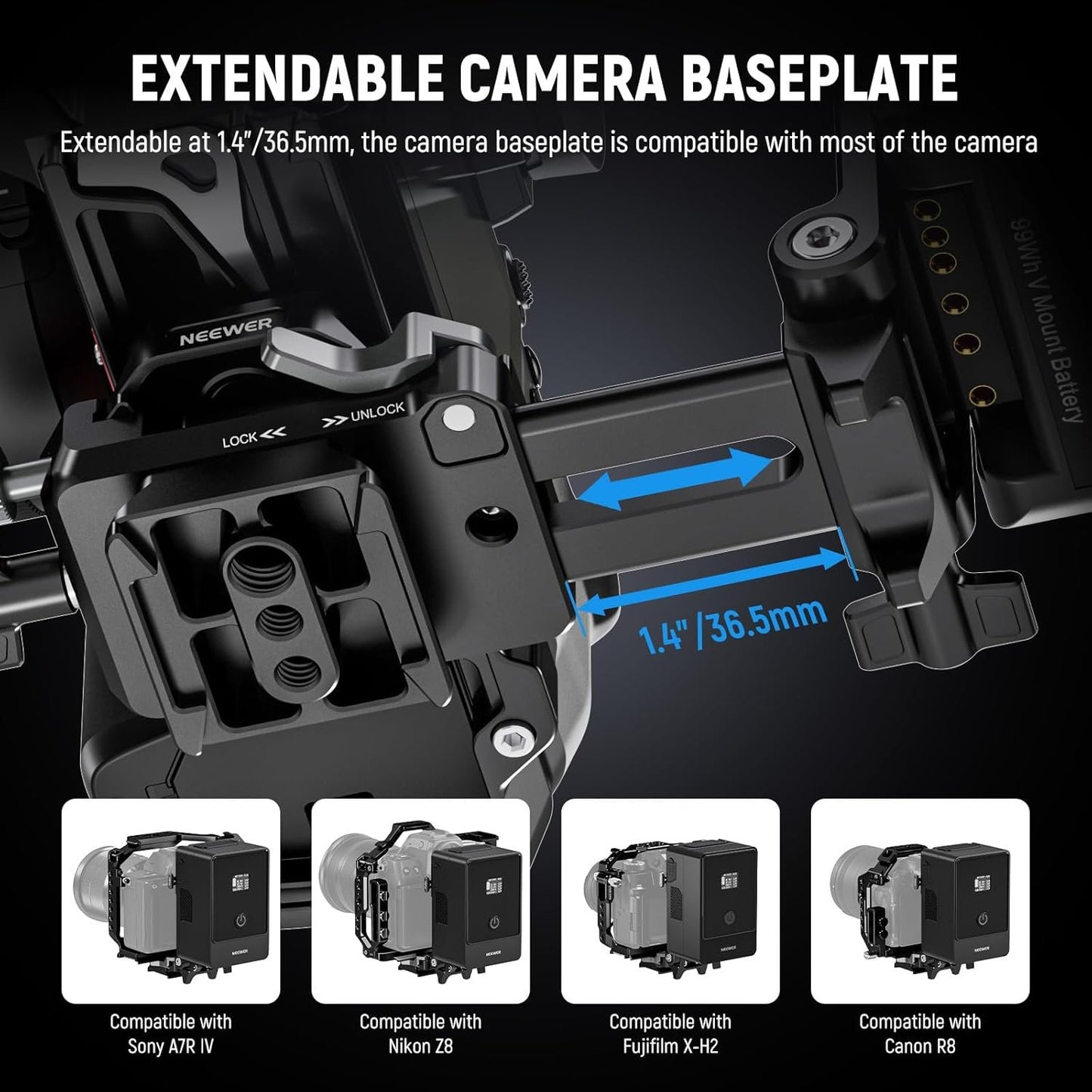 NEEWER V Mount Battery Plate with Arca Type Quick Release Plate, Foldable V Lock Mounting Adapter for NEEWER PS099E, Compatible with Camera Cage Video Rig Accessories DJI RS4 RS3 Gimbal, PS015 PRO
