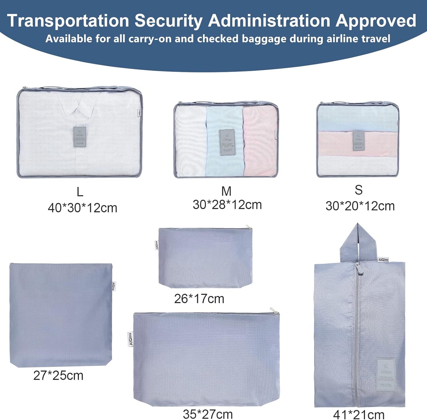 AiQInu 7-Piece Waterproof Packing Cube Set Travel Organizer for Clothes, Shoes, Underwear