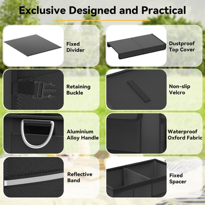 CLESOO Car Trunk Organizer Basket with Lid - Collapsible Multi Compartment Vehicle Organizer - Multiple Pockets, Multi-purpose Travel Accessory - Anti-slip Leak-proof Fits any Car, SUV, Minivan