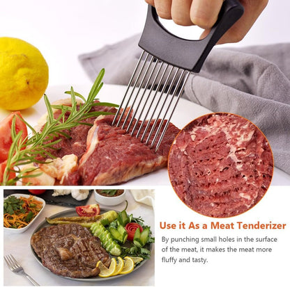 AUAUY 2pcs Onion Holder, Onion Slicer Holder, Vegetable Potato Cutter, Vegetable Cutter, Slicer, Fork Slicer, Helper Tool, Food Slice Assistant, Chopper Cutting