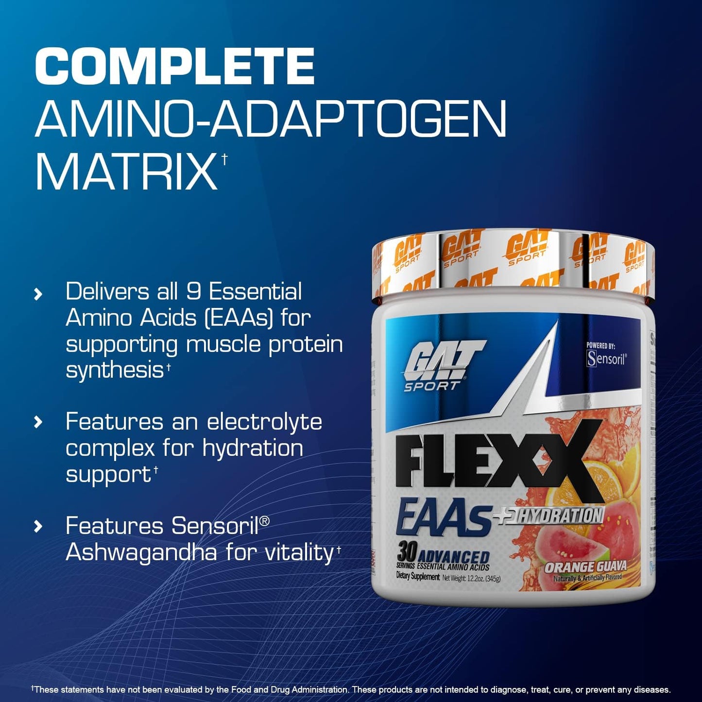 GAT Sport Flexx EAAs + Hydration, Essential Amino Acids with BCAAs, Blue Razz, 30 Servings