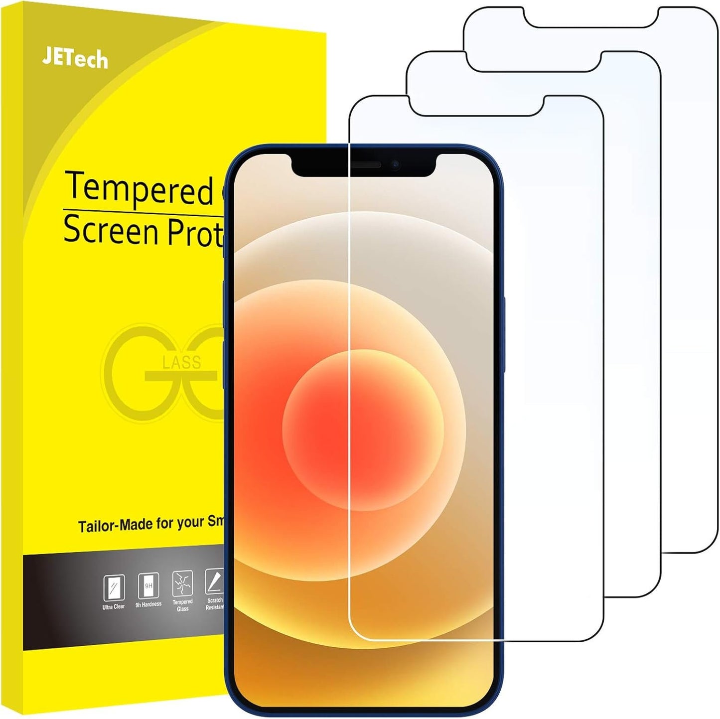 JETech Screen Protector for iPhone 12/12 Pro 6.1-Inch, Tempered Glass Film, 3-Pack