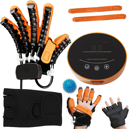 Hemiplegia Robot Gloves for Rehabilitation Left/Right Hands, Hand Trainer for Physical Stroke, Arthritis Rehabilitation Equipment Massage Gloves (Size: XXL Left, Colour: Orange)