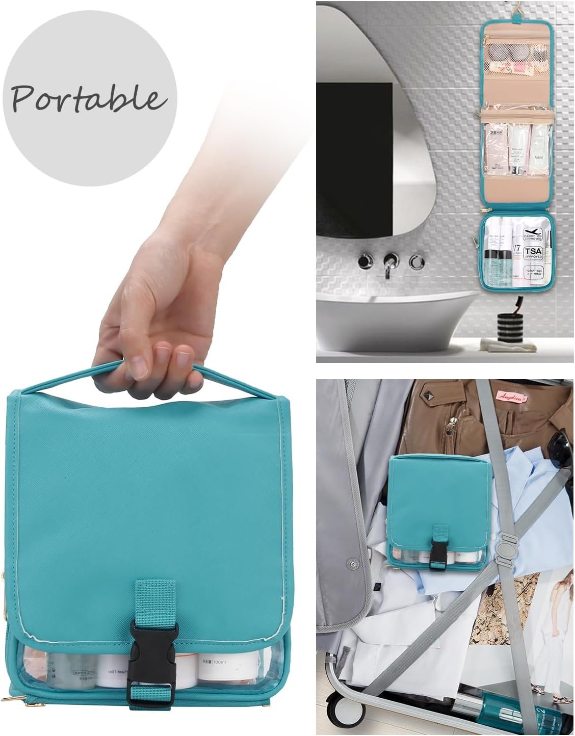 Relavel Travel Toiletry Bag for men women with Detachable TSA Approved Toiletry Bag, Compact Hanging toiletry bag with Small Carry On 3-1-1 Clear Waterproof Travel Bags for Toiletries, D-Blue, A Small