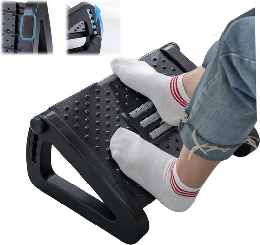 ThatPure Foot Rest for Under Desk at Work, Ergonomic Adjustable Desk Footrest with 6 Heights, Gaming Foot Stool, Manual Foot Massage Rollers, Home & Office Use