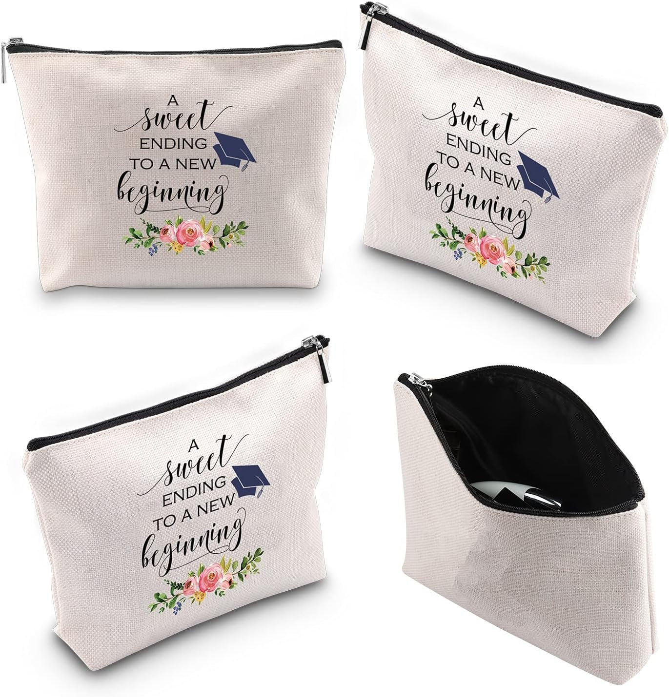 WCGXKO Graduation Gift A Sweet Ending to A New Beginning Zipper Makeup Bags Travel Toiletry Bag Accessories (A Sweet Ending CA)