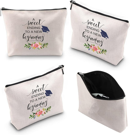 WCGXKO Graduation Gift A Sweet Ending to A New Beginning Zipper Makeup Bags Travel Toiletry Bag Accessories (A Sweet Ending CA)