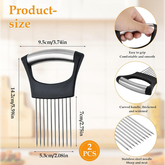 TIVUNORON 2 Pcs Onion Holder for Slicing, Onion Fork Steel for Vegetables, Vegetable Cutting Auxiliary Tool for Tomato Potato Lemon Oranges Kitchen Gadgets