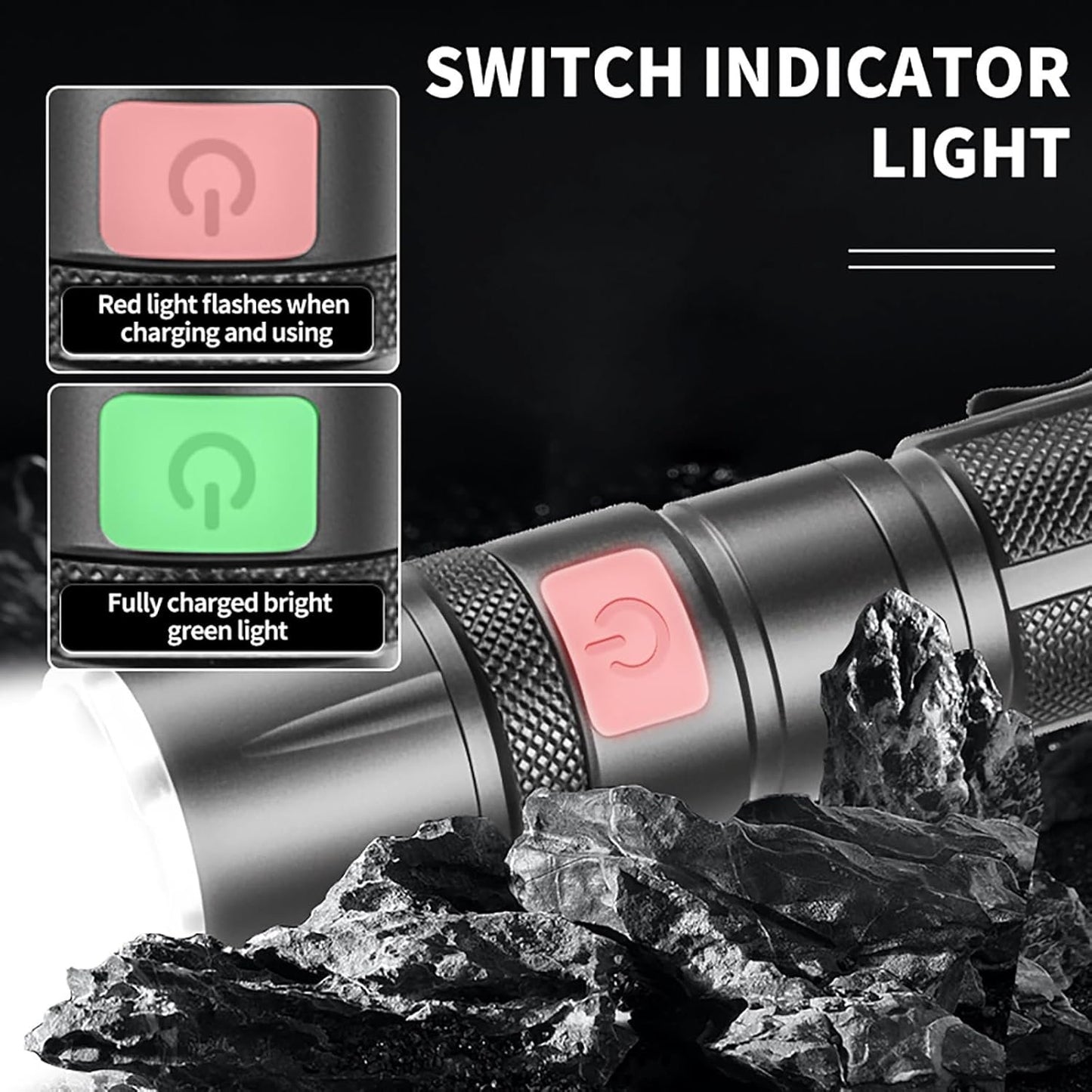 Hn2ogax Flashlight Rechargeable LED 10000 High Lumens Flash Light, Super Bright Flashlight Powerful 30W LED, Type-C, Charging Port Tactical Flashlights High Lumens, for Home Camping Hiking