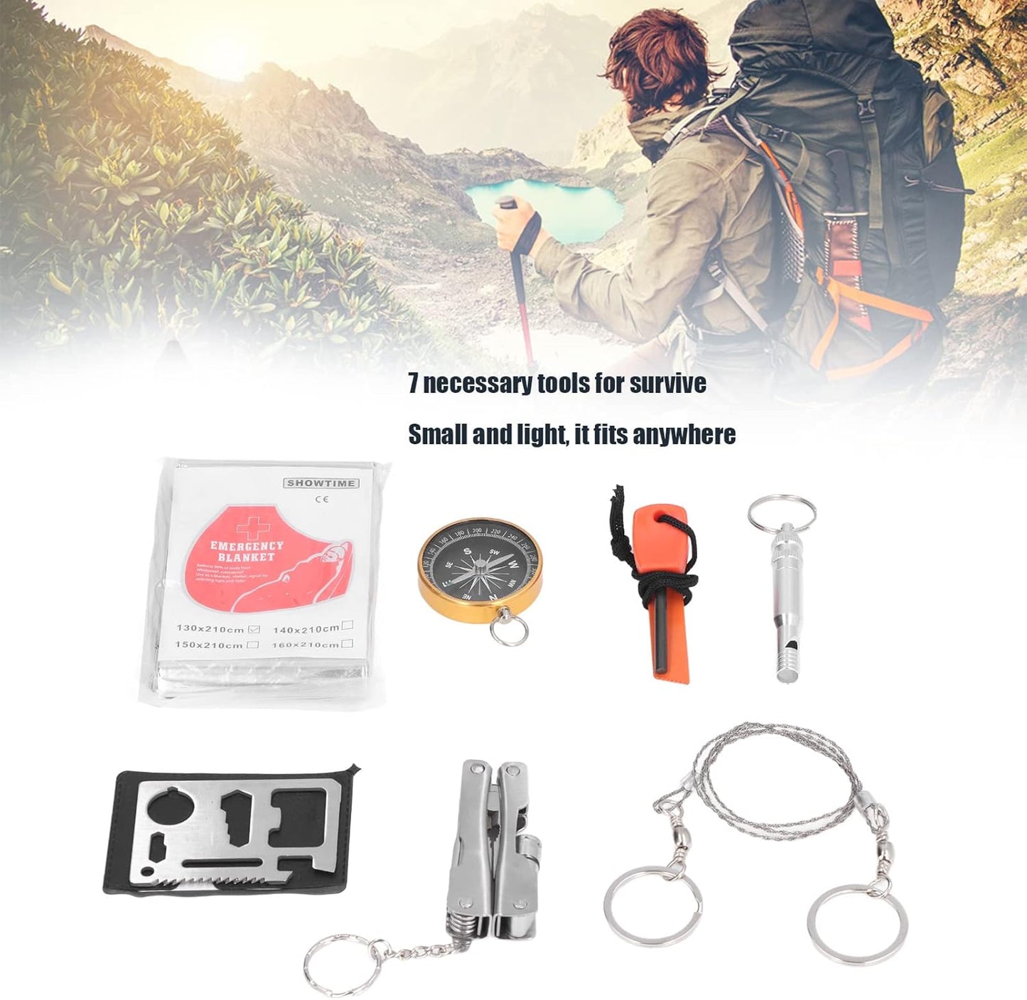 Emergency Survival Gear Equipment Tools, Survival Tool Kit Portable Emergency Box for Car Home Travel Camping Office Sports