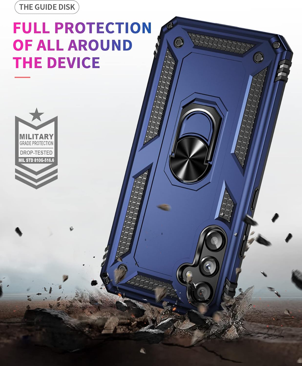 Asuwish Phone Case for Samsung Galaxy A34 5G with Tempered Glass Screen Protector Cover Stand Ring Holder Hard Magnetic Cell Accessories Heavy Duty Shockproof Kickstand A 34 34A Women Men Blue