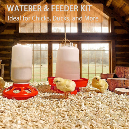 1L Chick Feeder, 1.5L Chicken Waterer - No Leakage Chick Feeder and Waterer Kit, Hanging Baby Chick Waterer, Durable Chicken Water Feeder, Chicken Feeder and Waterer Set, Poultry Waterer
