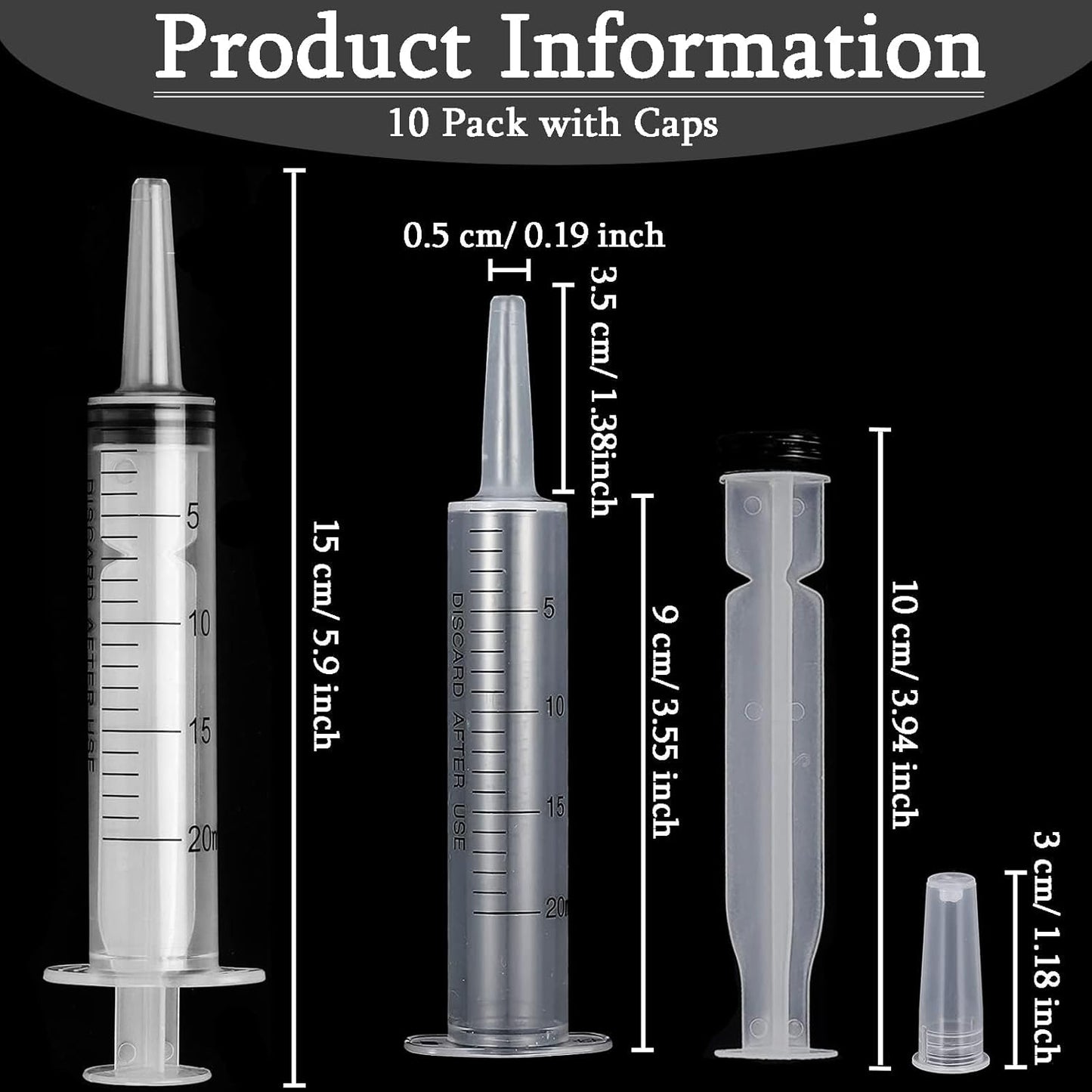 10Pcs Plastic Syringes, 10ml 20ml Measuring Syringe Measurements Individually Sealed Applicator for Industrial Experiments Scientific Labs Oiling Watering Liquids Glue Feeding Pets (20ml-10Pcs)