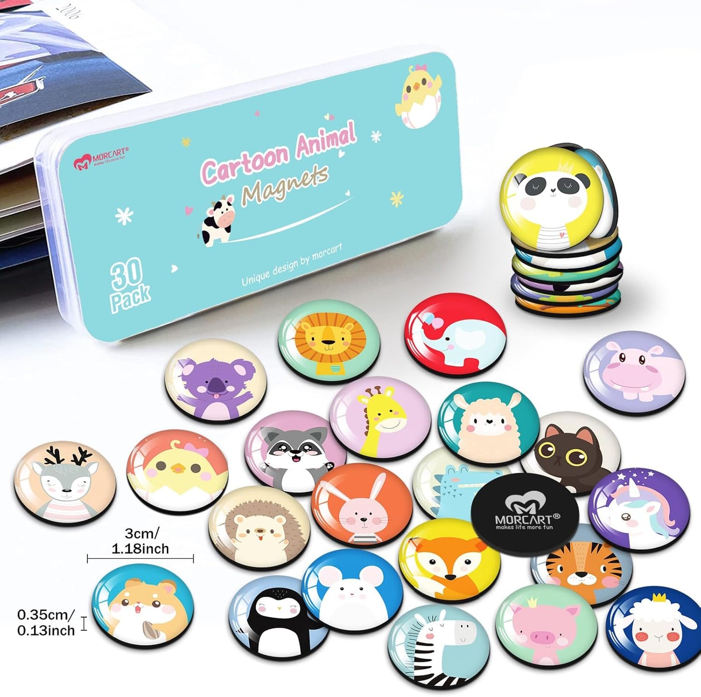 MORCART 30PCS Cute Animal Magnets - Adorable Fridge Magnets, Lovely Magnetic Stickers for Home Decor & Gift