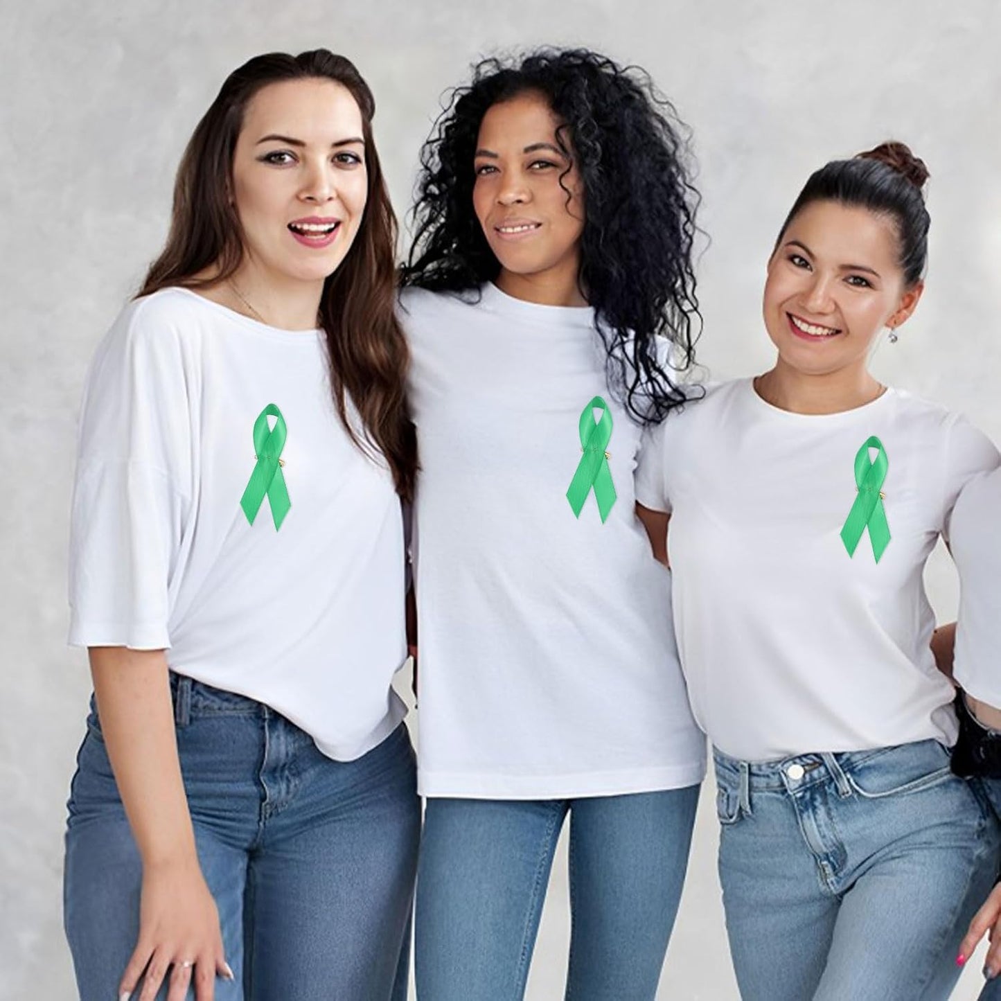 GLOBLELAND 100Pcs Mental Health Awareness Ribbon Green Satin Ribbon Lapel Pins for Charity Events Ribbons with Safety Pins for Women Men