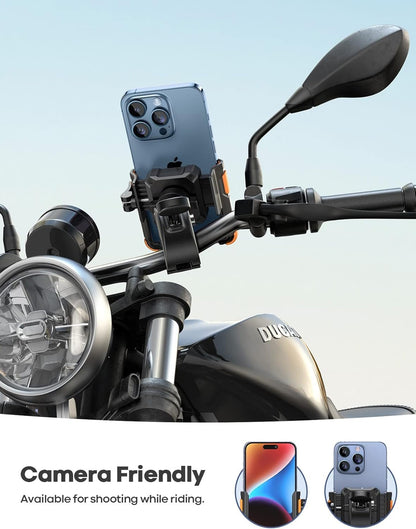 Lamicall Motorcycle Phone Mount Holder - [Camera Friendly] [1s Lock] 2023 Bike Phone Holder Handlebar Clamp, Bicycle Scooter Phone Clip, for iPhone 13 14 15 1a6 Pro Max Plus, 2.4~3.54" Wide Phone