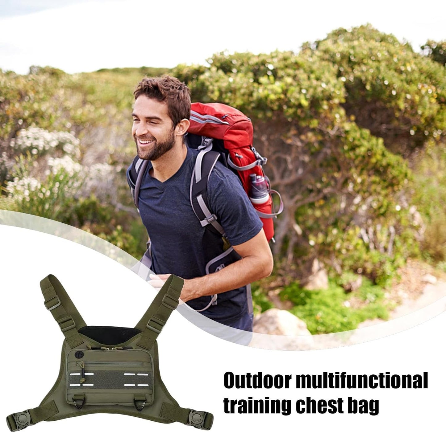 Chest Bag, Front Vest Training Pack, Adjustable Outdoor Running Pouch, Lightweight Gear Holder, Mobile Devices and Accessories for Jogging, Workout, Backpacking, Training, Travel