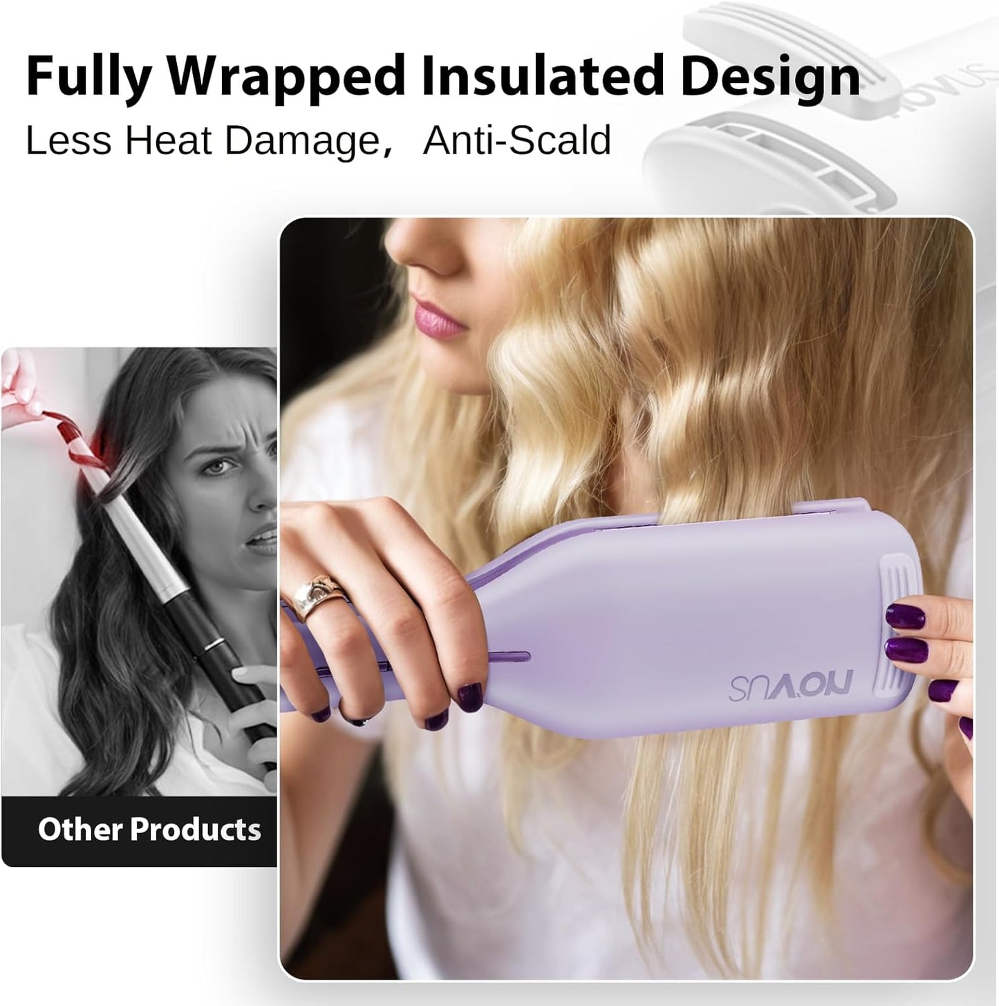 Waver Curling Iron NOVUSPRO Hair Crimper,Deep Waves Curler Wand for All Hair Types,Ionic Hair Curler Tool with Ceramic 2 Barrel,Anti-Scald & Fast Heat up & Adjustable Time/Temps & 1.4-Inch