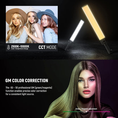 NEEWER RGB Light Wand with 2.4G/APP Control, Upgraded 360Â° Touchable RGBWW Hue Mixer Photography Handheld LED Video Lighting Stick with 2500K-10000K, CRI/TLCI97+, 18 Scenes, 7.4V/31Wh Battery, BH-30S