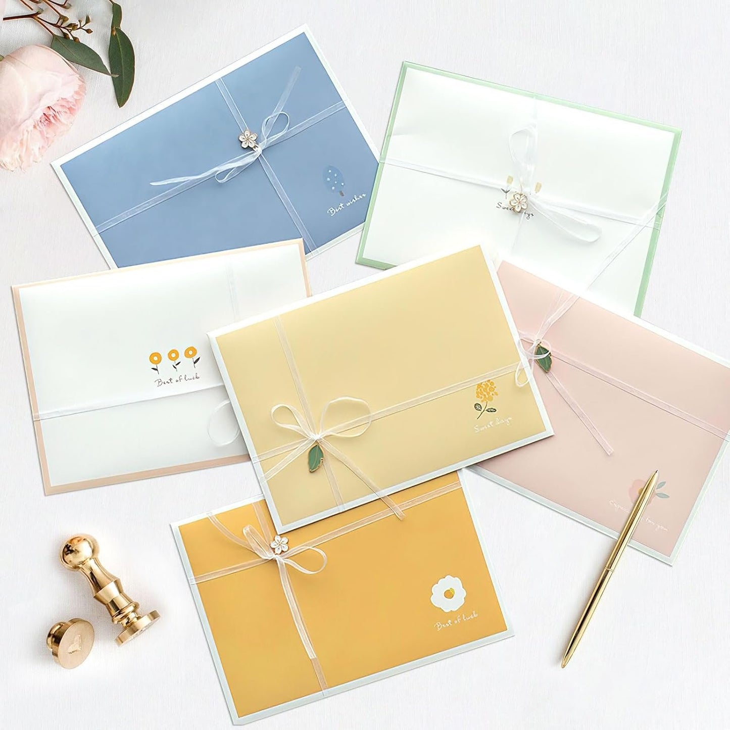 KSIWRE 48 PCS Stationery Paper and Envelopes Set,16 PCS Lined Stationary Writing Paper with 8 PCS Matching Envelopes,Cute Floral Stationary Set for Writing Letters Poem Office School Supplies