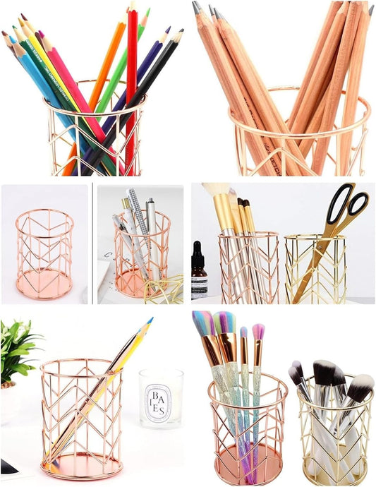 Rose Gold Pen Holder, Pen Holder Rose Gold Iron Art Writing Instrument Holder, Desk Stationery Organiser for Office Desk Supplies, School, Organisers Makeup Brushes, Home